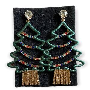 Christmas Tree Oversized Bling Gemstone Earrings NEW